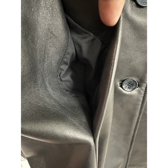 Wilsons Pelle Studio Women M Trench Coat Leather Lined Belted Button Black 90s - Picture 6 of 15